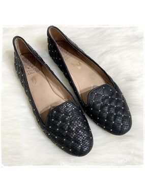 Vince Camuto Leather Snake Embossed Studded Loafer Flats